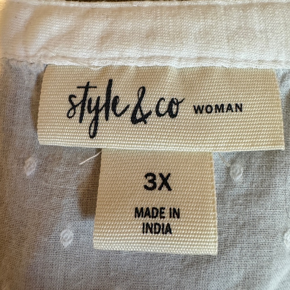 Style & Co. White Sleeveless Button-Front Lace-Trim Top - Picture 3 of 6